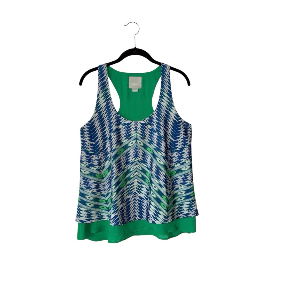 Anthropologie Maeve Green Blue Geometric Patterned Racerback Tank M